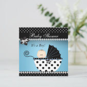 Cute Baby shower Baby Boy Blue Black Pram Kaart (Staand voorkant)