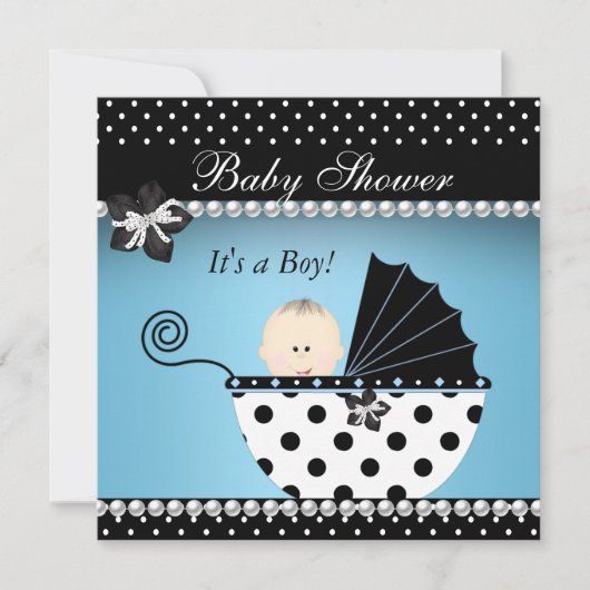 Cute Baby shower Baby Boy Blue Black Pram Kaart (Voorkant)