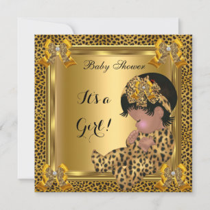 Cute Baby shower Baby Girl Leopard Gold Kaart