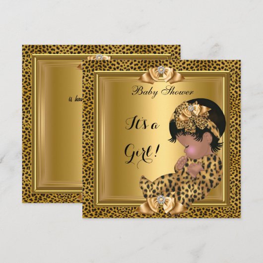 Cute Baby shower Baby Girl Leopard Gold Kaart (Voorkant / Achterkant)