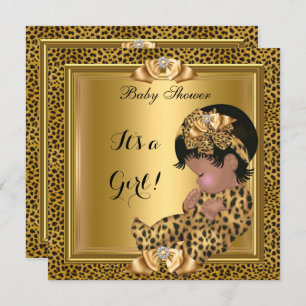 Cute Baby shower Baby Girl Leopard Gold Kaart
