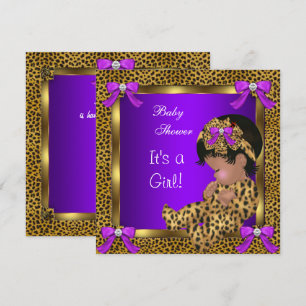 Cute Baby shower Baby Girl Leopard Paars Gold 2 Kaart