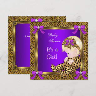 Cute Baby shower Baby Girl Leopard Paars Gold 3 Kaart