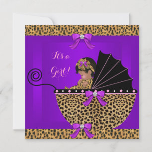Cute Baby shower Baby Girl Leopard Paars Kaart