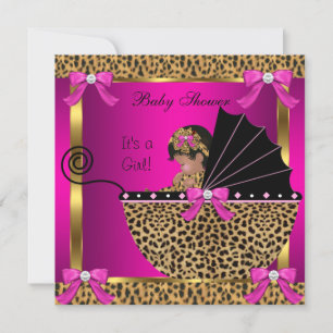 Cute Baby shower Baby Girl Leopard Pink Gold Kaart
