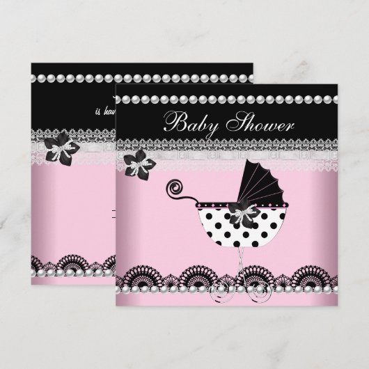 Cute Baby shower Baby Girl Pink Black Pearl Kaart (Voorkant / Achterkant)