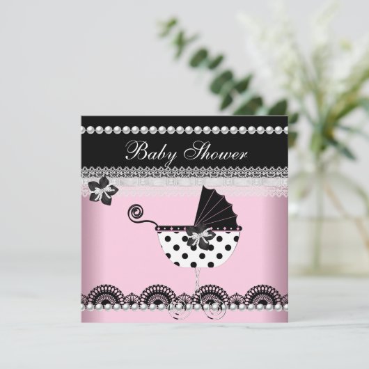 Cute Baby shower Baby Girl Pink Black Pearl Kaart (Staand voorkant)
