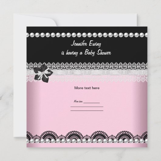 Cute Baby shower Baby Girl Pink Black Pearl Kaart (Achterkant)