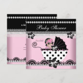 Cute Baby shower Baby Girl Pink Black Pearl Kaart (Voorkant / Achterkant)