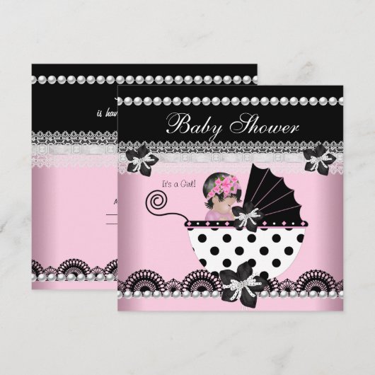 Cute Baby shower Baby Girl Pink Black Pearl Kaart (Voorkant / Achterkant)