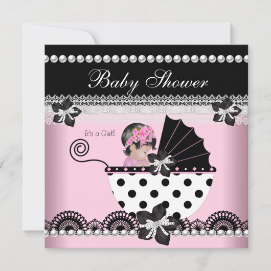 Cute Baby shower Baby Girl Pink Black Pearl Kaart (Voorkant)