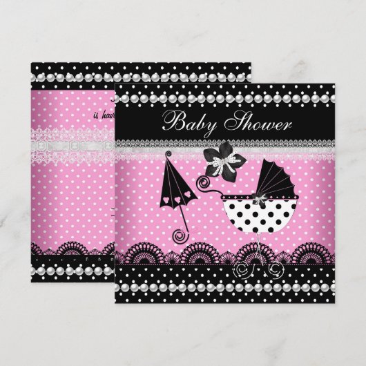 Cute Baby shower Baby Girl Pink Black Spot Kaart (Voorkant / Achterkant)