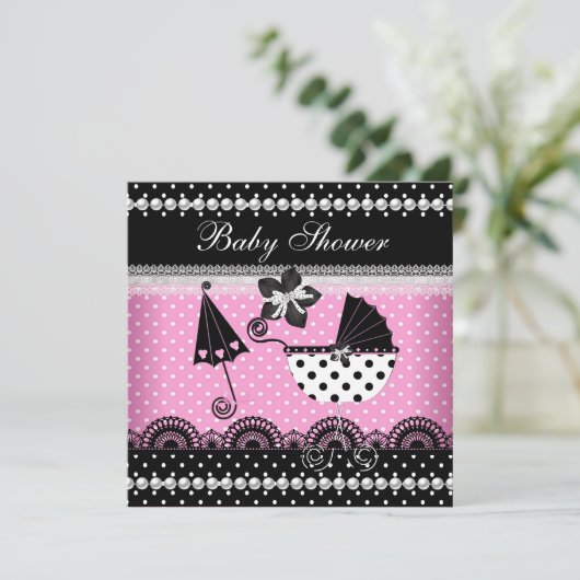 Cute Baby shower Baby Girl Pink Black Spot Kaart (Staand voorkant)