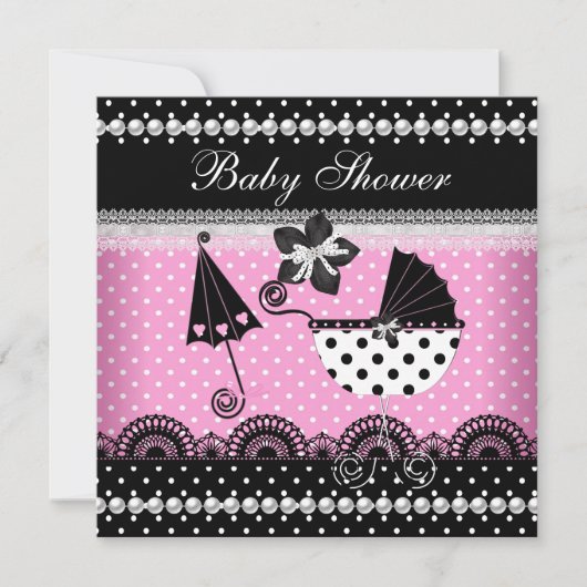 Cute Baby shower Baby Girl Pink Black Spot Kaart (Voorkant)