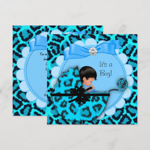 Cute Baby Shower Baby Jongen Blauwe Luipaard Wande Kaart