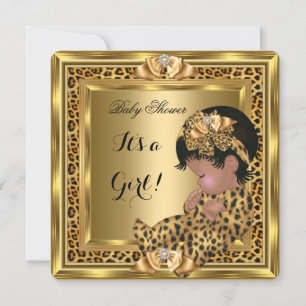 Cute Baby Shower Baby Meisje Luipaard Gouden Lijst Kaart