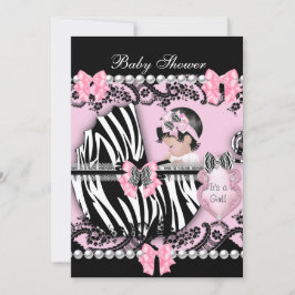 Cute Baby Shower Baby Meisje Roze Zebra Kant 2 Kaart