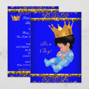 Cute Baby Shower Blauwe Gouden Jongen Prins Kroon  Kaart