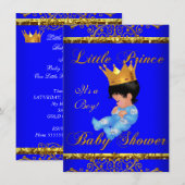 Cute Baby shower Blue Gold Boy Prince Crown 3 Kaart (Voorkant / Achterkant)