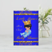 Cute Baby shower Blue Gold Boy Prince Crown 3 Kaart (Staand voorkant)