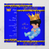 Cute Baby shower Blue Gold Boy Prince Crown 4 Kaart (Voorkant / Achterkant)
