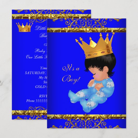 Cute Baby shower Blue Gold Boy Prince Crown 4 Kaart (Voorkant / Achterkant)
