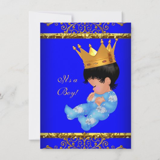 Cute Baby shower Blue Gold Boy Prince Crown 4 Kaart (Voorkant)