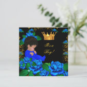 Cute Baby shower Blue Gold Boy Prince Crown 8 Kaart (Staand voorkant)