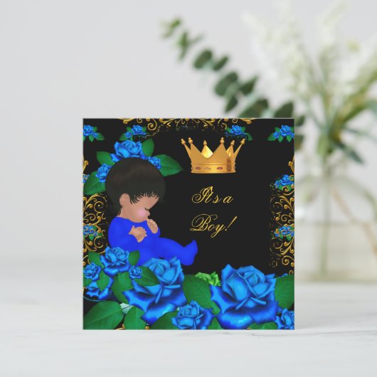 Cute Baby shower Blue Gold Boy Prince Crown 8 Kaart (Staand voorkant)