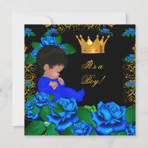 Cute Baby shower Blue Gold Boy Prince Crown 8 Kaart