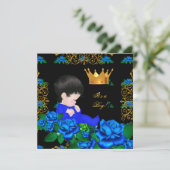 Cute Baby shower Blue Gold Boy Prince Crown 9 Kaart (Staand voorkant)