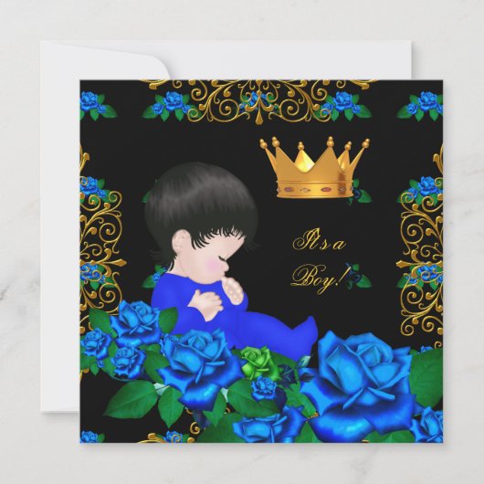 Cute Baby shower Blue Gold Boy Prince Crown 9 Kaart (Voorkant)