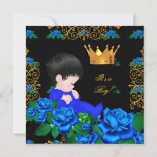 Cute Baby shower Blue Gold Boy Prince Crown 9 Kaart