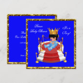 Cute Baby shower Blue Gold Boy Prince Crown Kaart (Voorkant / Achterkant)