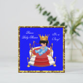 Cute Baby shower Blue Gold Boy Prince Crown Kaart (Staand voorkant)
