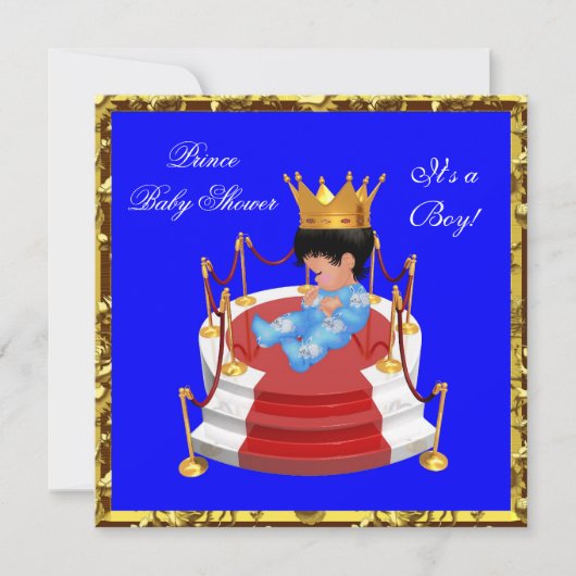 Cute Baby shower Blue Gold Boy Prince Crown Kaart (Voorkant)