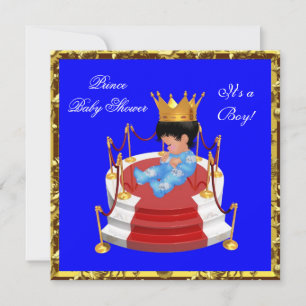 Cute Baby shower Blue Gold Boy Prince Crown Kaart
