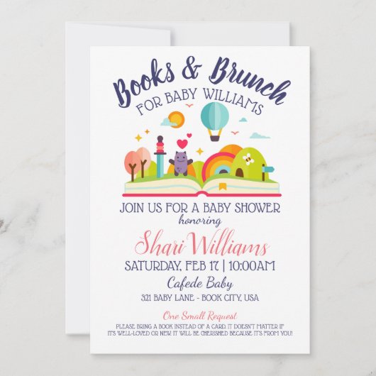 Cute baby shower book and brunch party Customize Kaart (Voorkant)