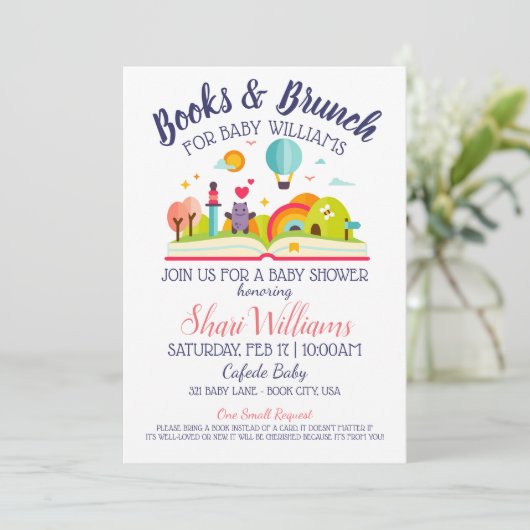 Cute baby shower book and brunch party Customize Kaart (Staand voorkant)