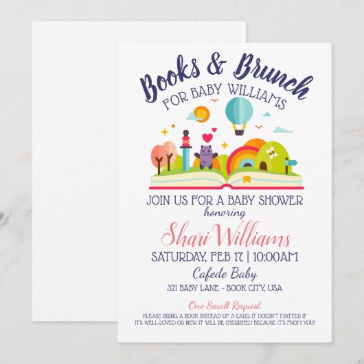 Cute baby shower book and brunch party Customize Kaart (Voorkant / Achterkant)