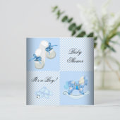 Cute Baby shower Boy Baby Blue Boots schoenen Kaart (Staand voorkant)