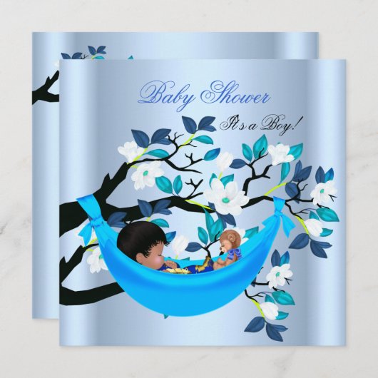 Cute Baby shower Boy Baby Blue Hammock Kaart (Voorkant / Achterkant)