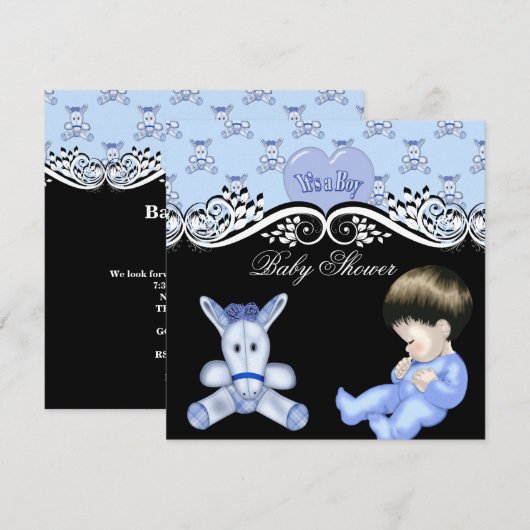 Cute Baby shower Boy Baby Blue White Kaart (Voorkant / Achterkant)