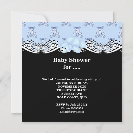 Cute Baby shower Boy Baby Blue White Kaart (Achterkant)