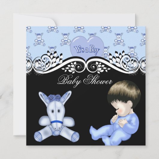 Cute Baby shower Boy Baby Blue White Kaart (Voorkant)