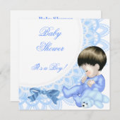 Cute Baby shower Boy Baby Blue White Kaart (Voorkant / Achterkant)