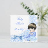 Cute Baby shower Boy Baby Blue White Kaart (Staand voorkant)