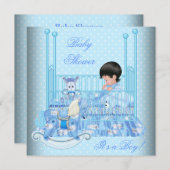 Cute Baby shower Boy Baby Blue Wieg Kaart (Voorkant / Achterkant)