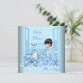 Cute Baby shower Boy Baby Blue Wieg Kaart (Staand voorkant)