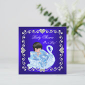 Cute Baby shower Boy Baby royal Blue Swan Kaart (Staand voorkant)